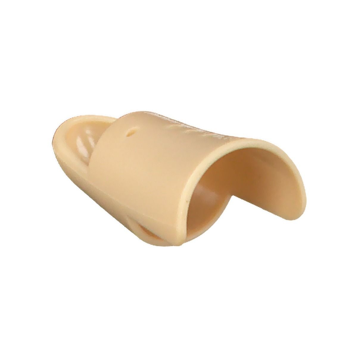 Attelle de doigt beige. Forme incurvée avec extrémité ouverte et découpe.