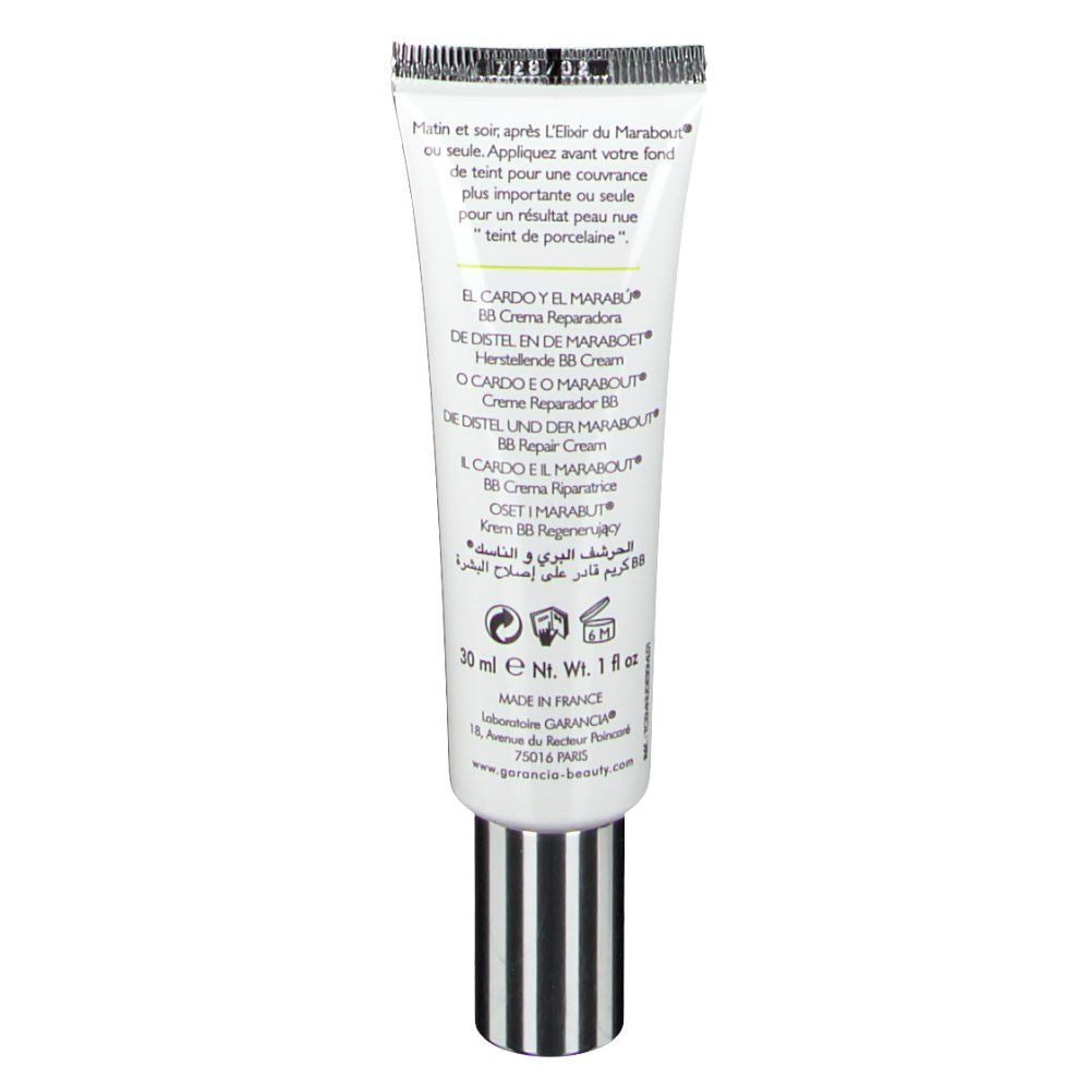 Weiße Tube mit silbernem Schraubverschluss, 30 ml Inhalt, BB Repair Cream.