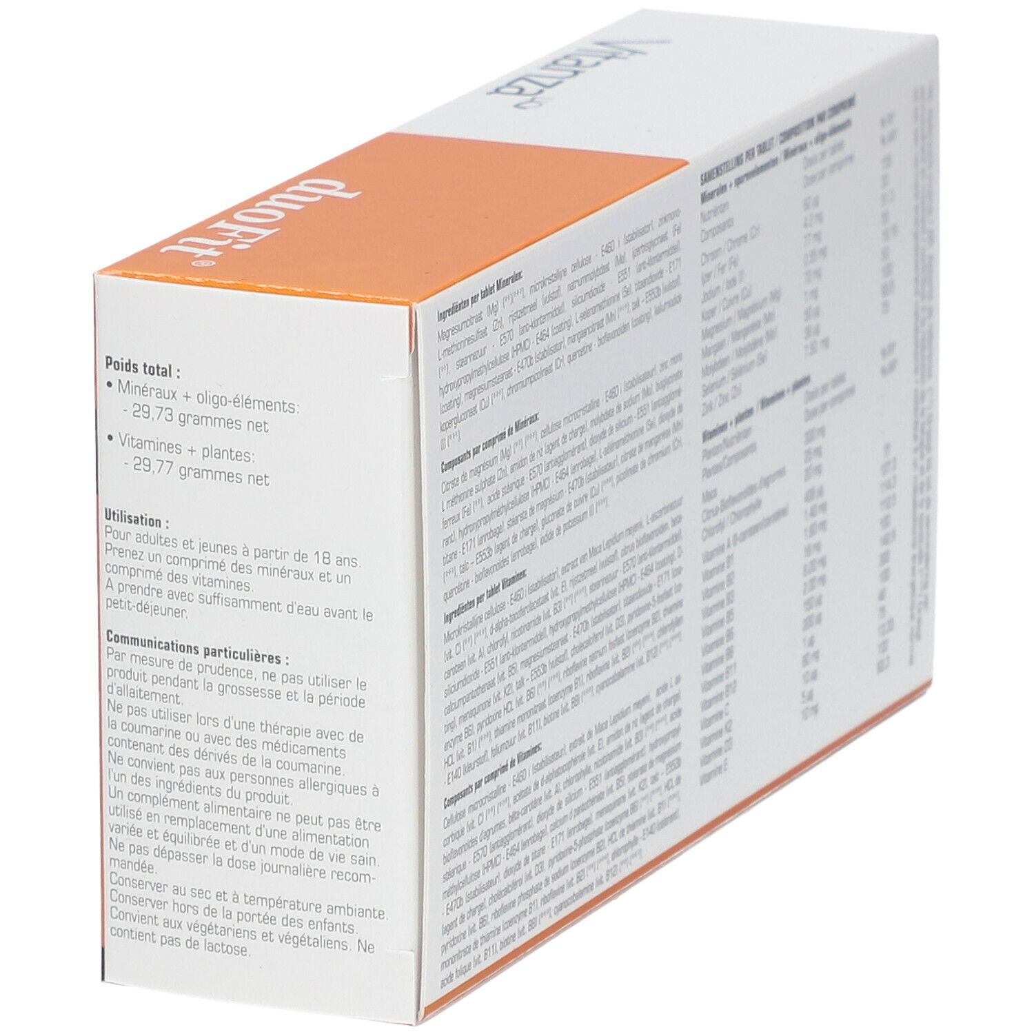 Emballage Vitanza HQ duoFit®. Contient des informations sur les ingrédients et les valeurs nutritionnelles.