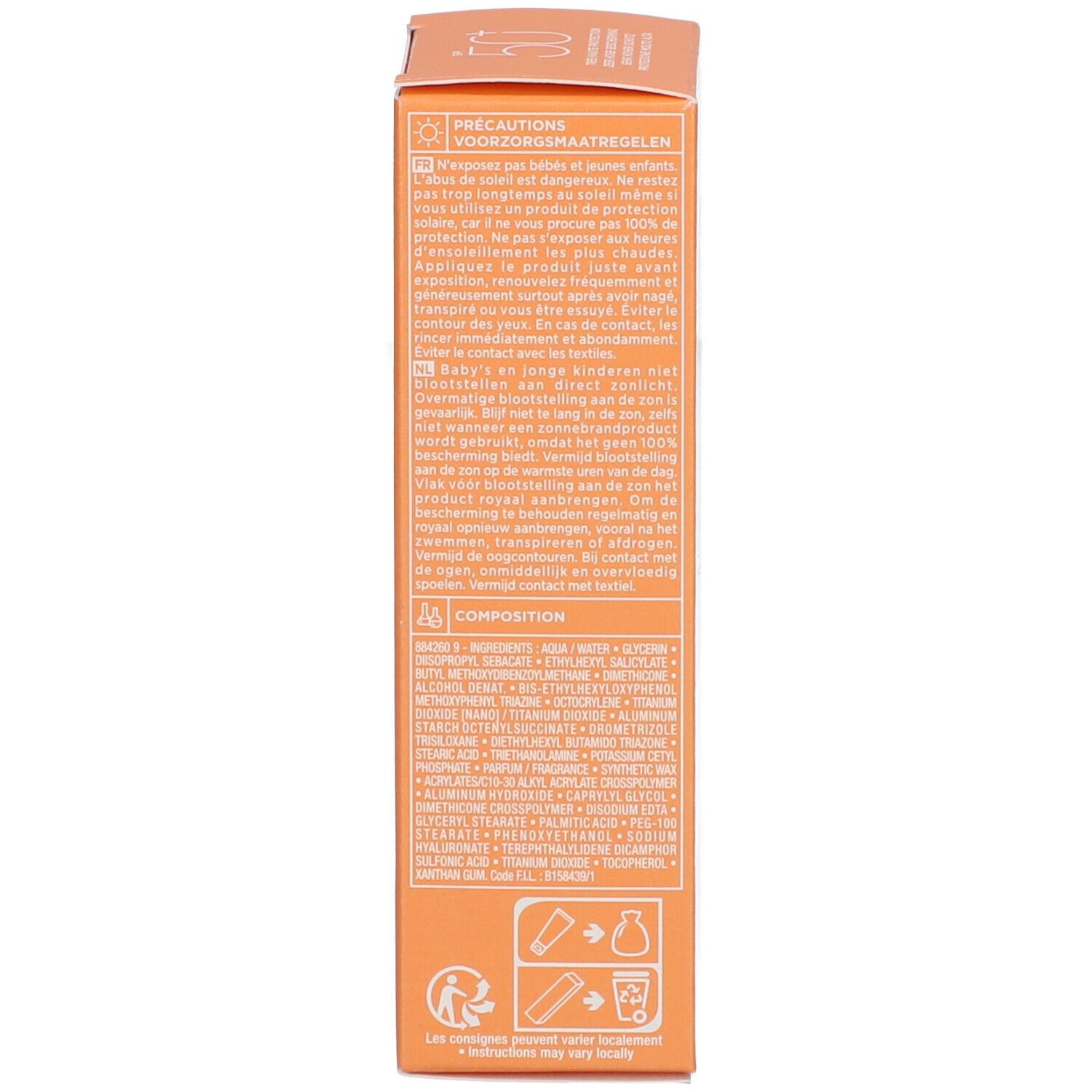 Rückseite der Verpackung. Text in mehreren Sprachen. Informationen zum Produkt und Hersteller.
