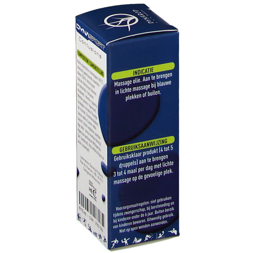 Boîte DYNASPORT COUPS. Texte: Indications. Mode d'emploi. Précautions. 15 ml.