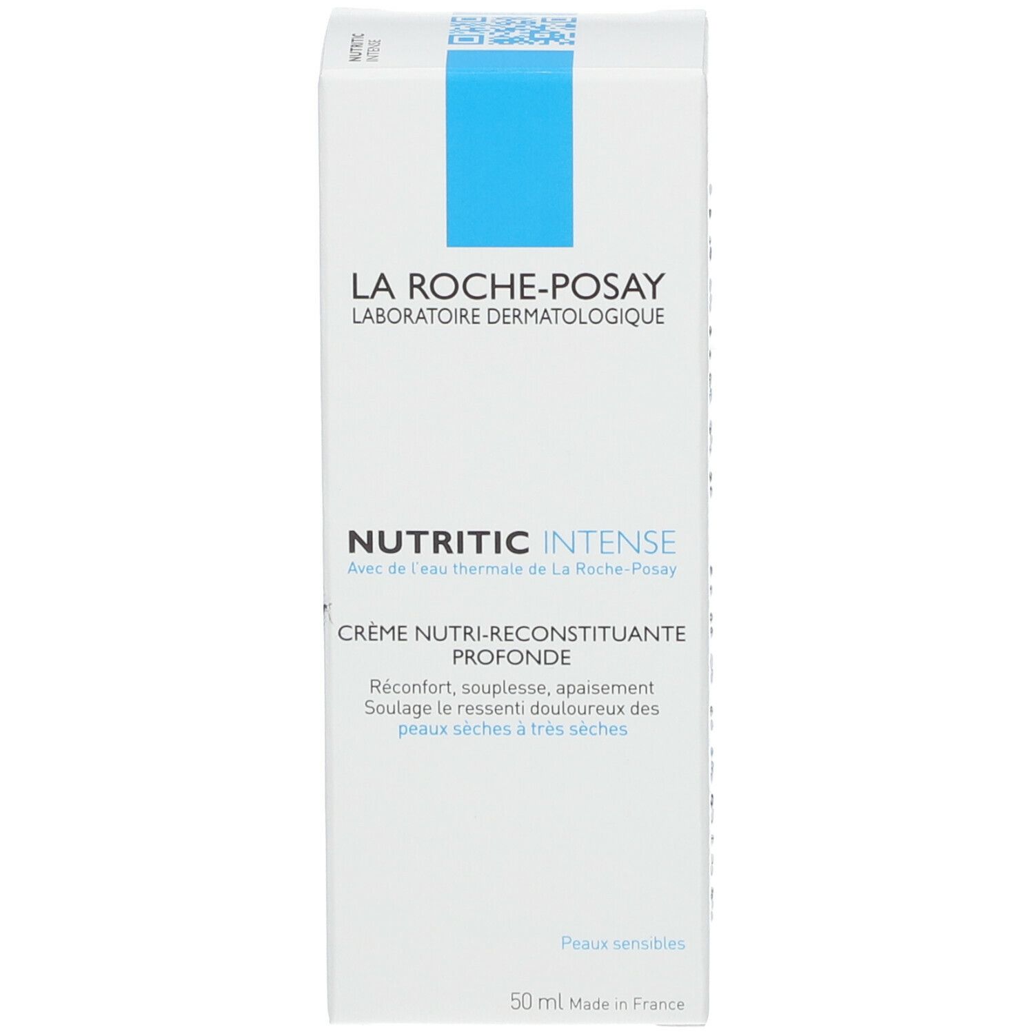 Witte doos. Opschrift: La Roche-Posay, Nutritic Intense. Crème voor droge huid. 50 ml.