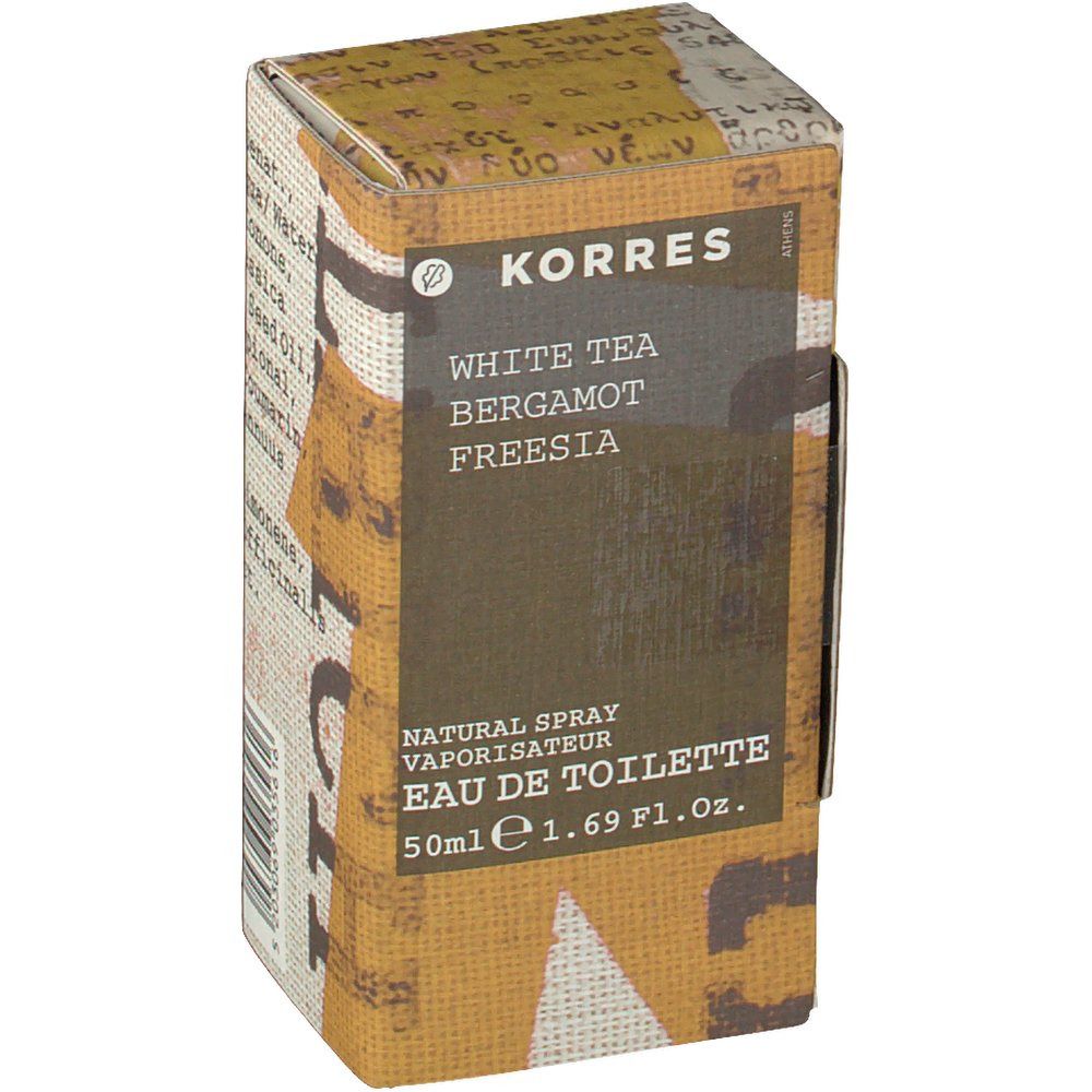 Confezione KORRES Eau de Toilette. Vista frontale con nome del prodotto, ingredienti e logo. 50ml.