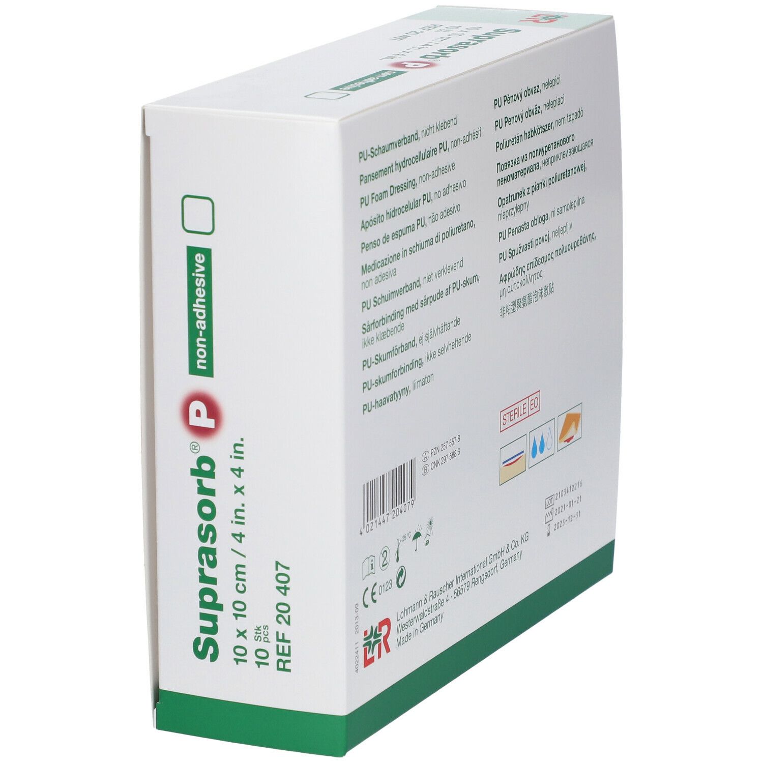 Boîte Suprasorb P en biais. Informations produit et coordonnées du fabricant.
