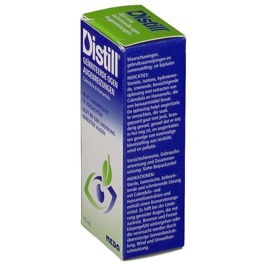 Boîte Distill Oeil Irrité. Emballage bleu et vert. Contient 15 ml.