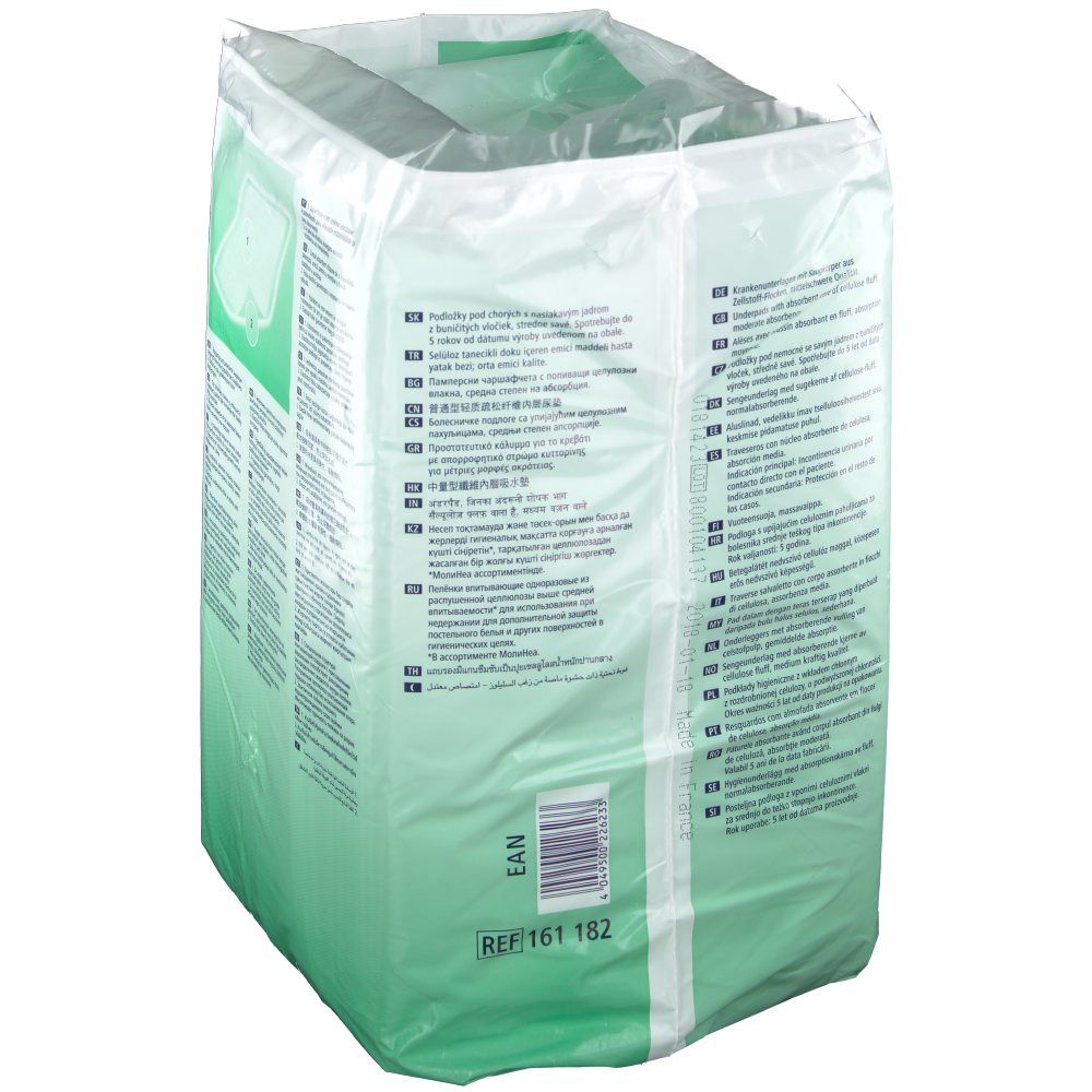 Verpakking MoliNea plus. Achterkant met productinformatie en barcode.