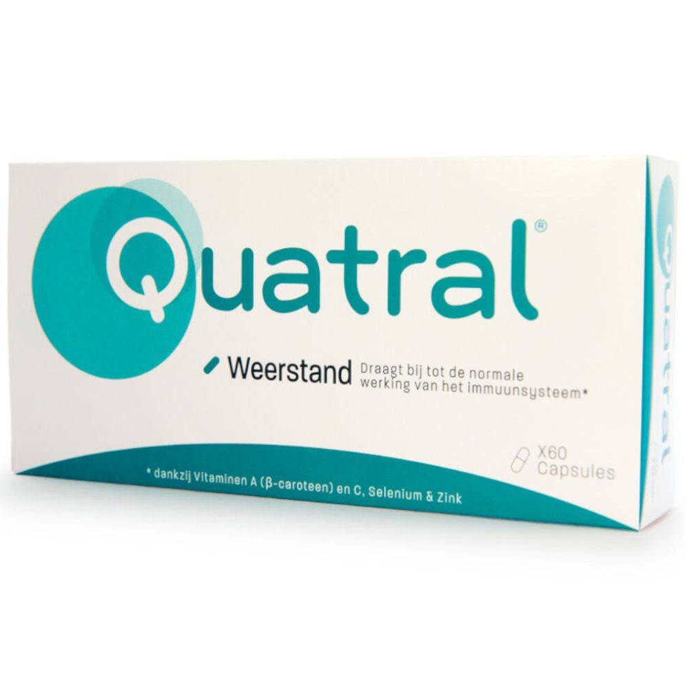 Boîte blanche Quartal®. Texte: Weerstand, contribue au fonctionnement normal du système immunitaire. Contient 60 capsules.