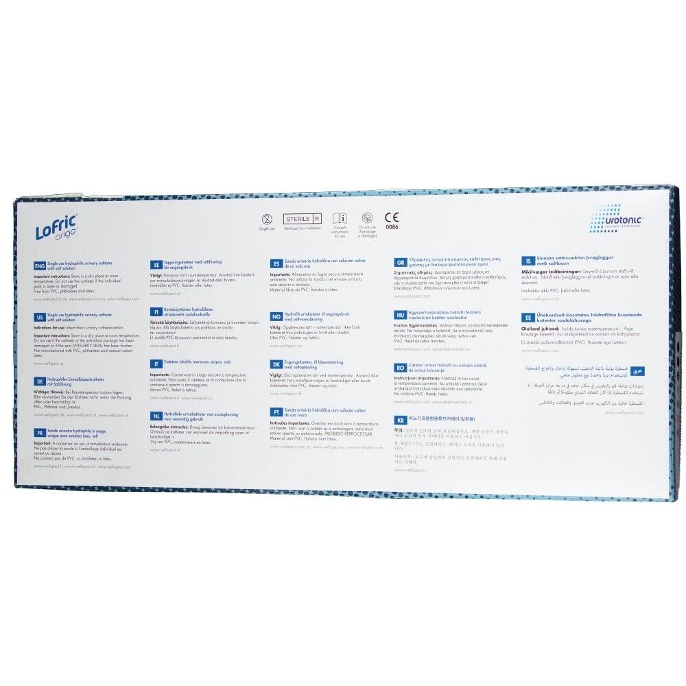 Rückseite der Verpackung mit Text und Logos. Aufschrift Lofric.