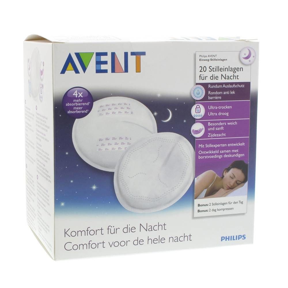 Boîte de coussinets d'allaitement Philips Avent. 20 coussinets de nuit. Ultra-secs, doux. 2 coussinets offerts.
