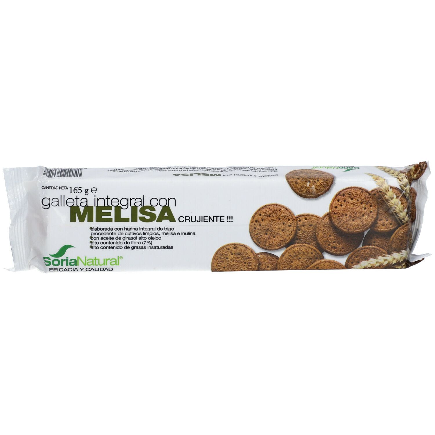 Paquet de biscuits "Melisa". Visible: nom du produit, logo, informations, biscuits ronds. Emballage transparent.