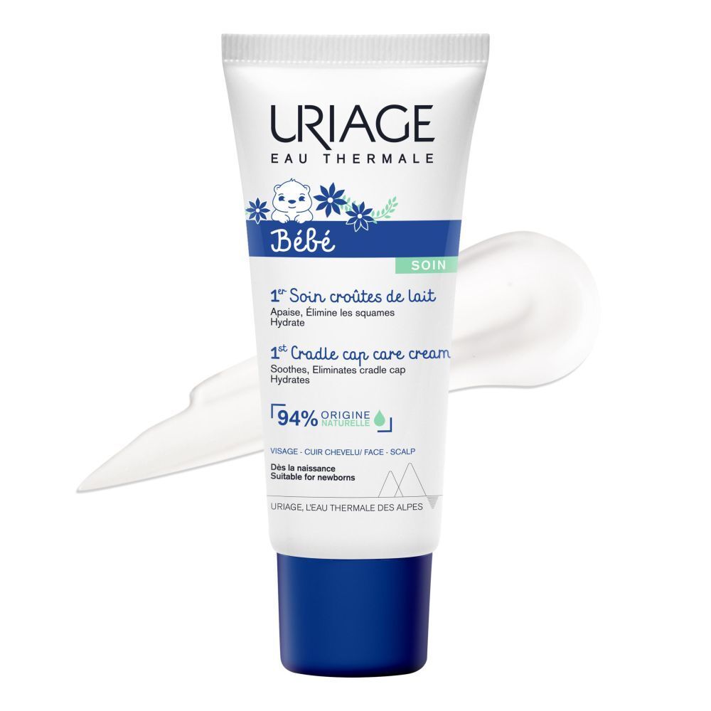 Tube Uriage Bébé, crème croûtes de lait, avec trace de crème.