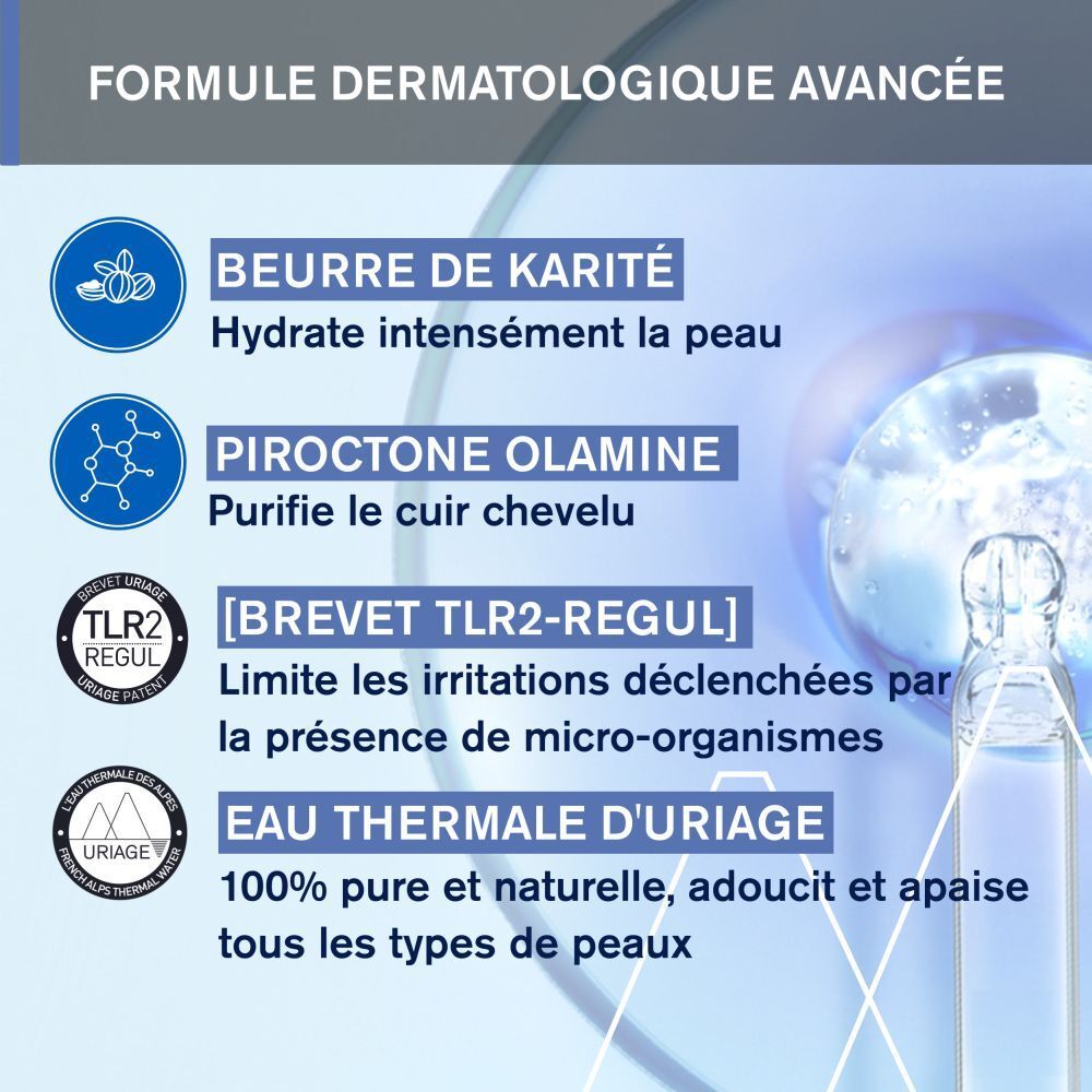 Ingrédients crème Uriage: beurre de karité, piroctone olamine, eau thermale.