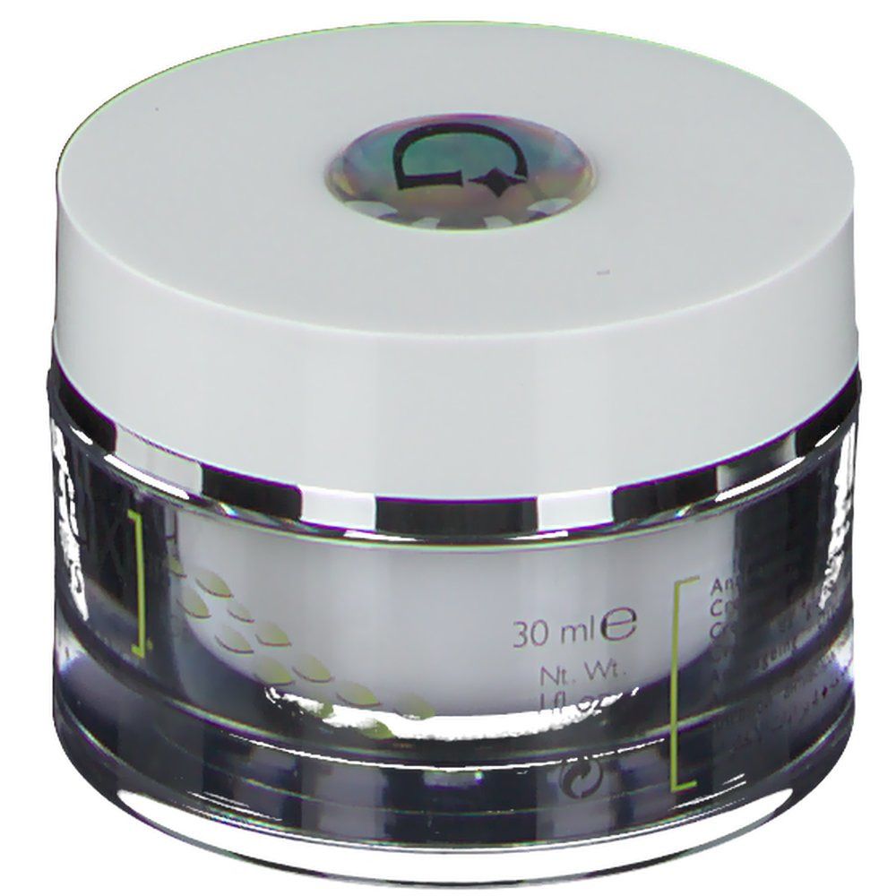 Creme-Glas mit weißem Deckel. Aufschrift: 30 ml. Logo auf dem Deckel. Text: Anti-Ageing Day Cream.