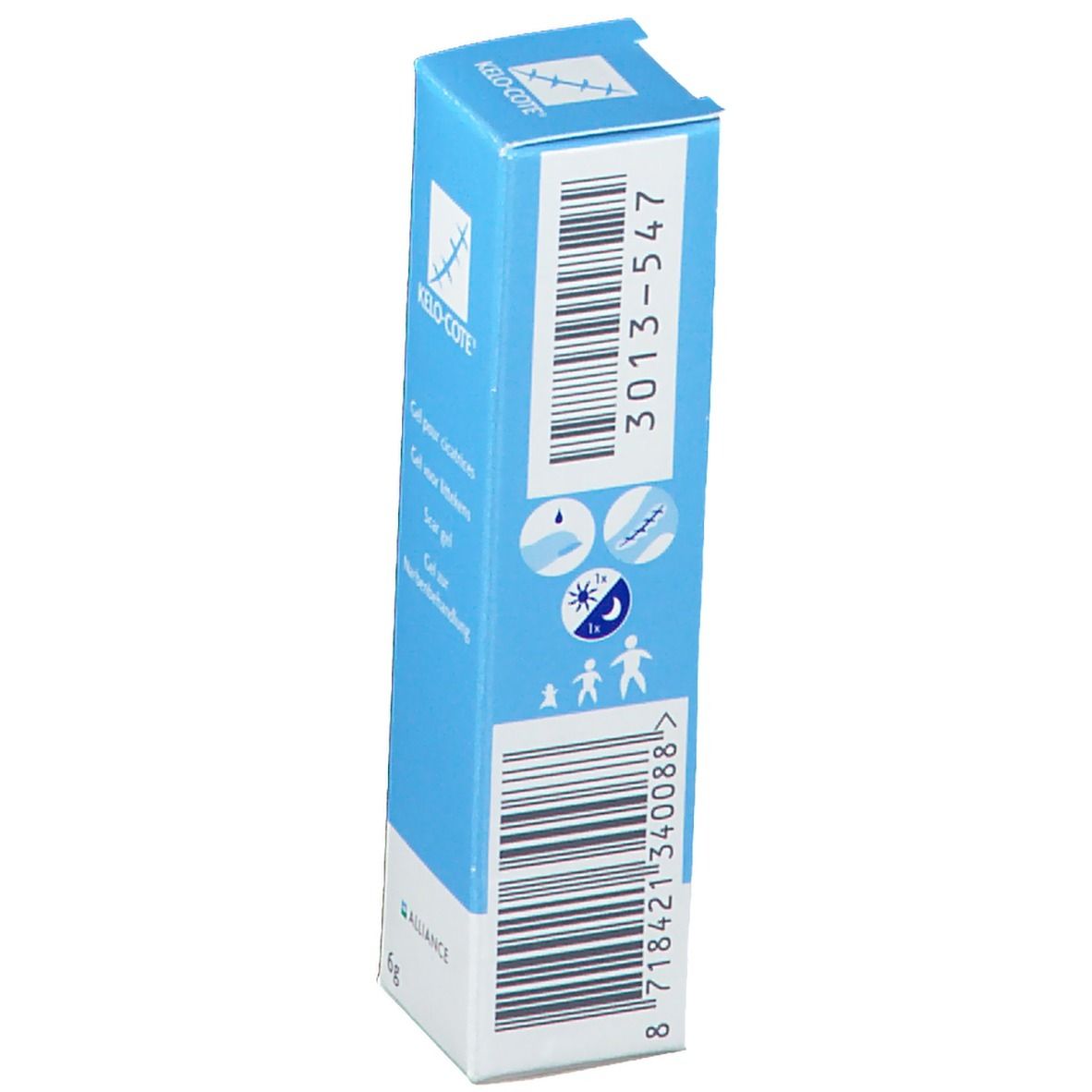 Achterkant van de KELO-COTE®-doos met barcode, productinformatie en logo's. 6g.