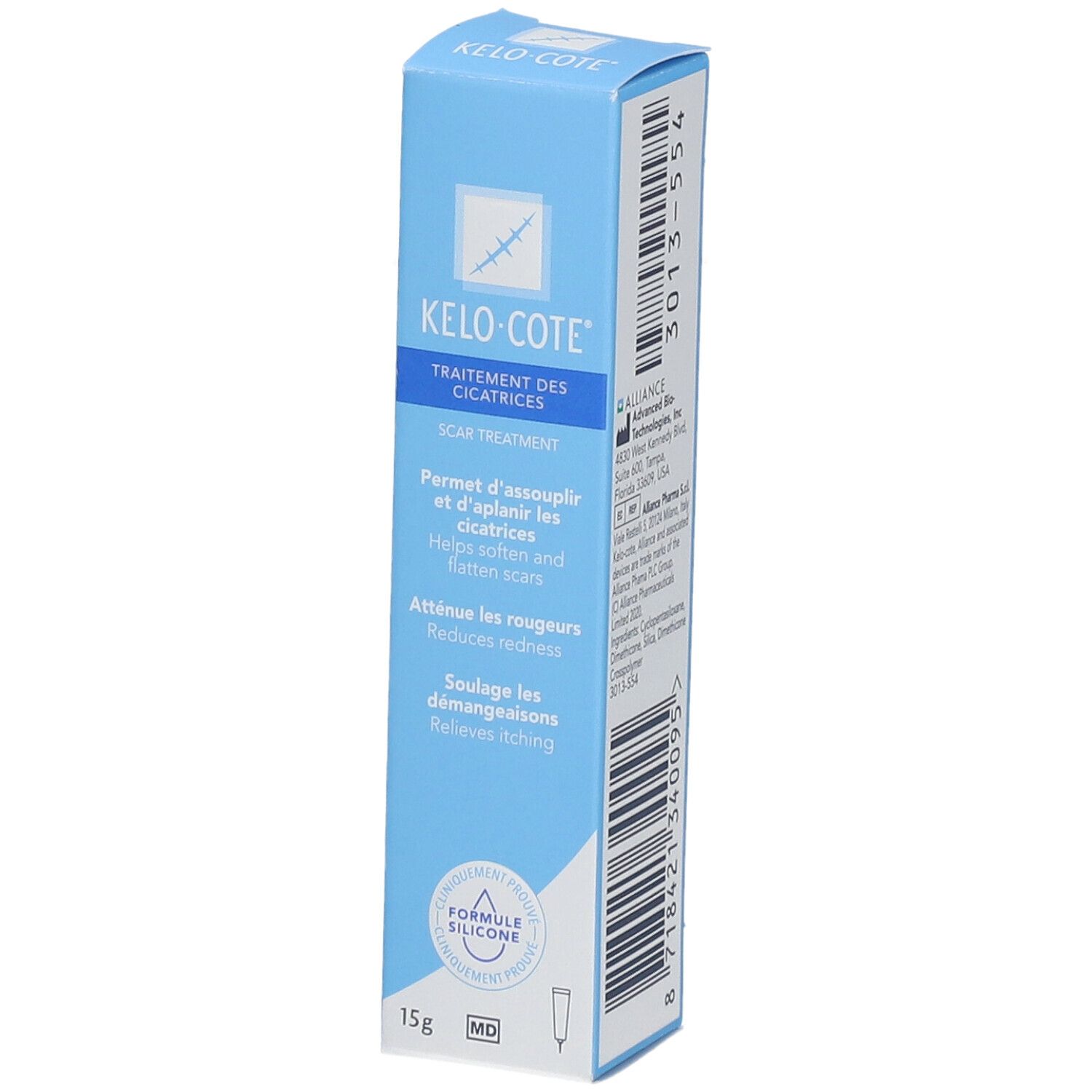 Boîte Kelo-Cote Gel. Bleu, avec informations produit.