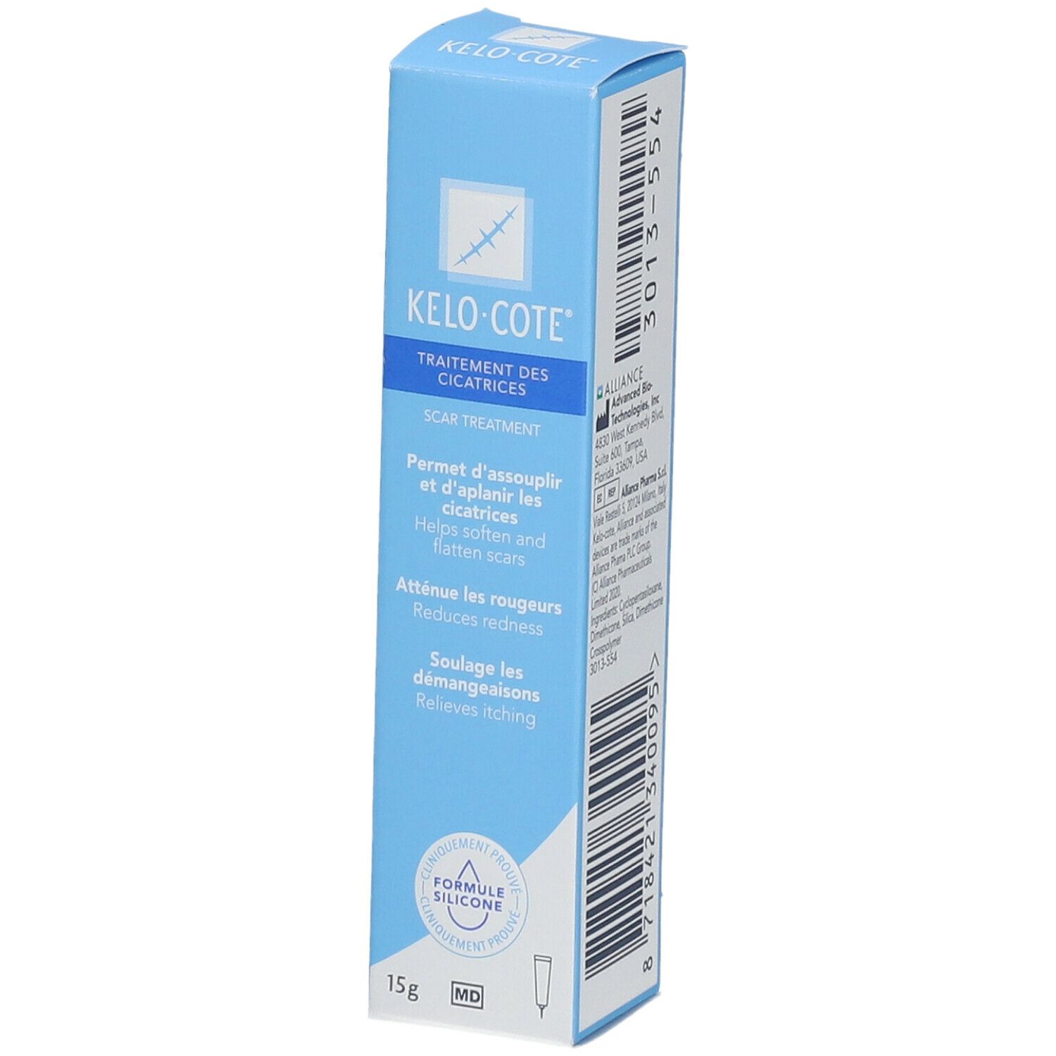 Boîte Kelo-Cote Gel. Bleu, avec informations produit.
