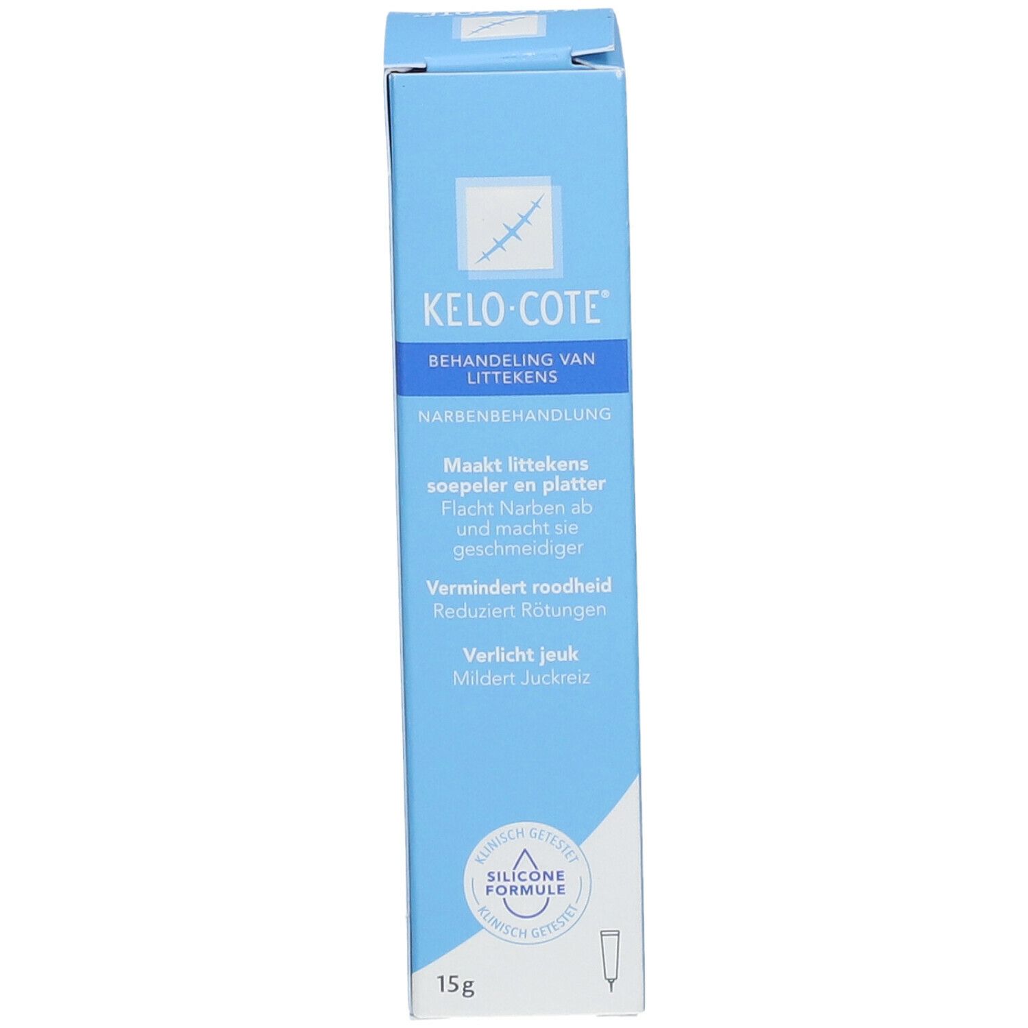 Boîte Kelo-Cote Gel. Bleu, avec informations produit et logo.