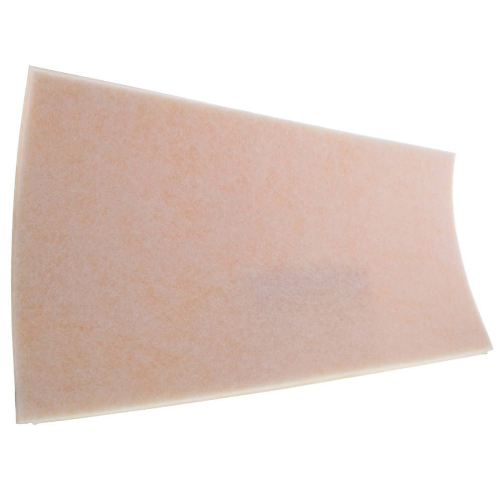 Mousse beige, légèrement incurvée. Forme rectangulaire aux bords arrondis. Texture du matériau visible.