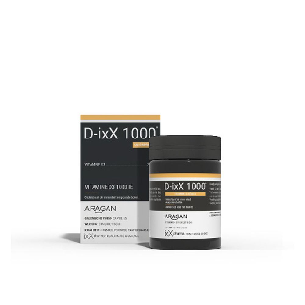 Productverpakking: doos. Opschrift: D-ixX 1000. 120 capsules.