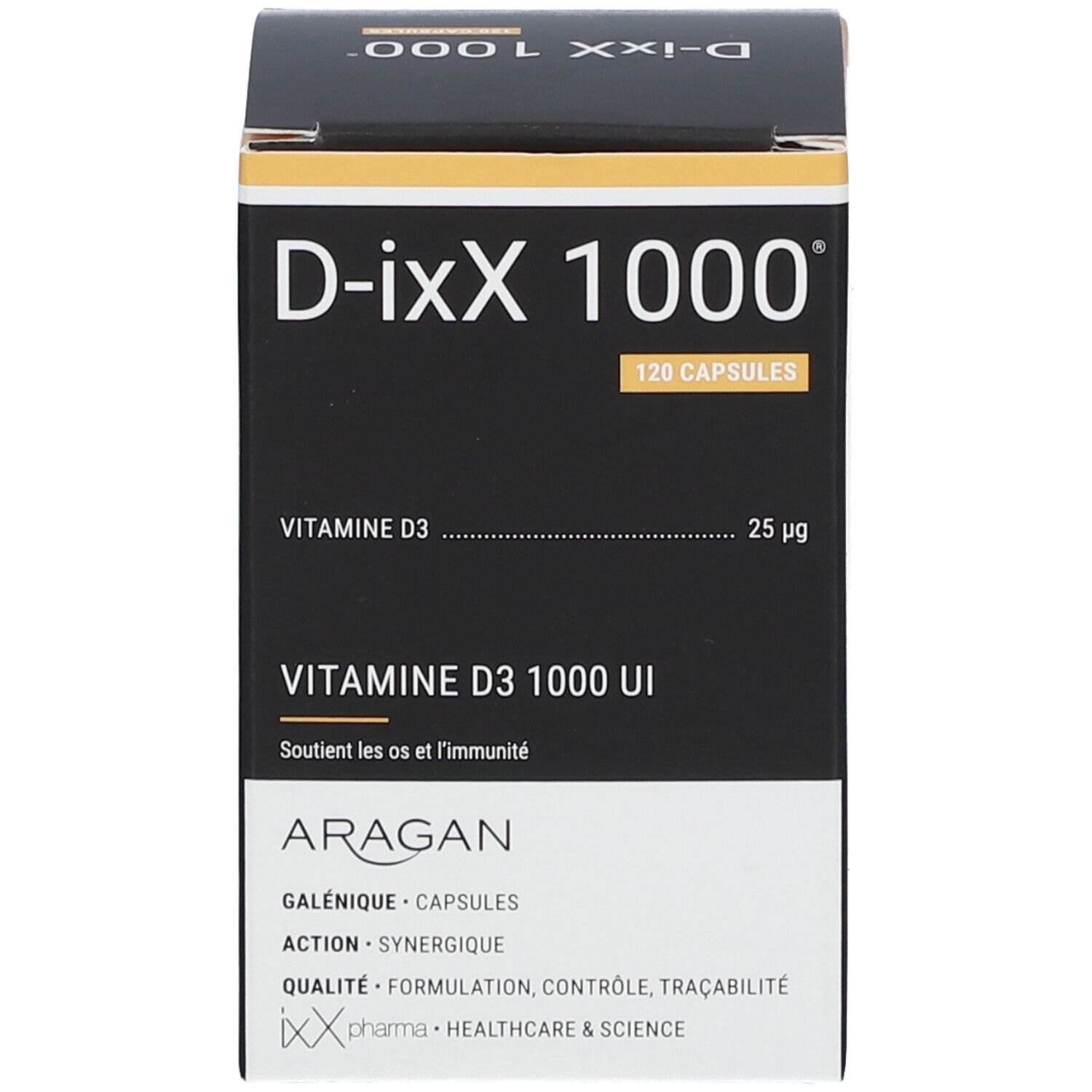 Productverpakking: doos. Opschrift: D-ixX 1000. 120 capsules.