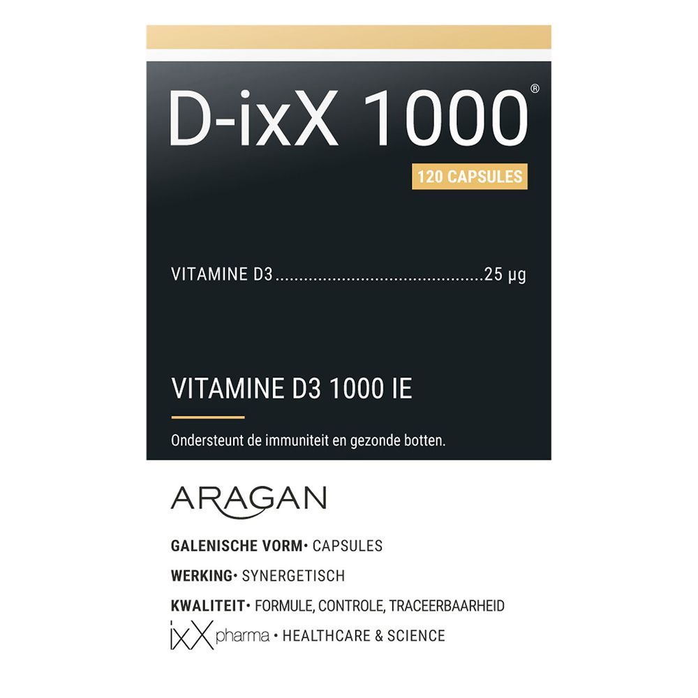 Productverpakking: doos. Opschrift: D-ixX 1000. 120 capsules.
