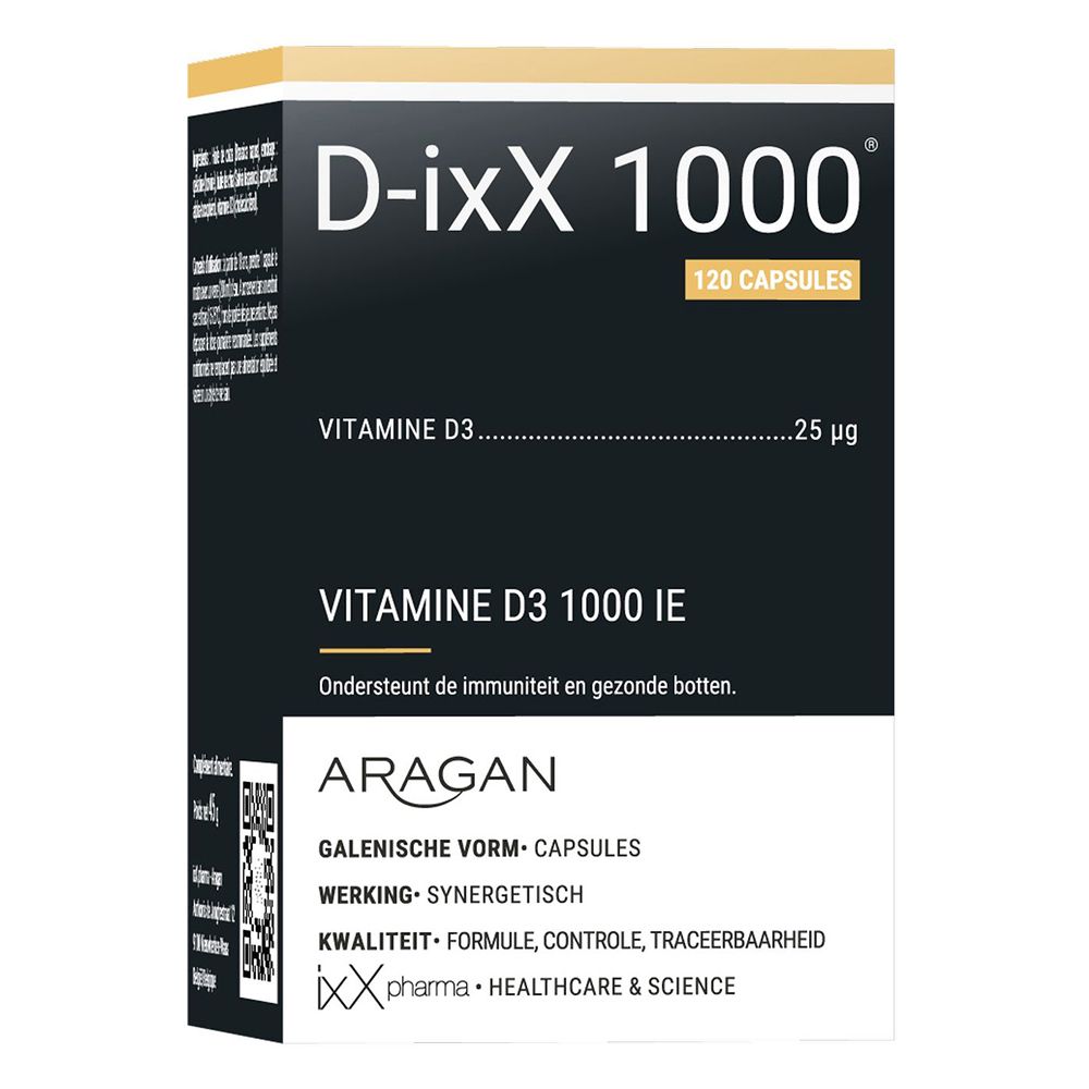 Productverpakking: doos. Opschrift: D-ixX 1000. 120 capsules.