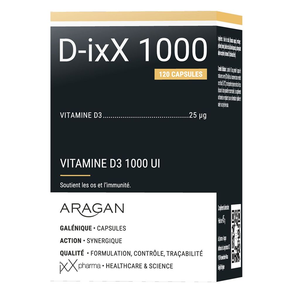 Emballage produit: boîte. Inscription: D-ixX 1000. 120 gélules.