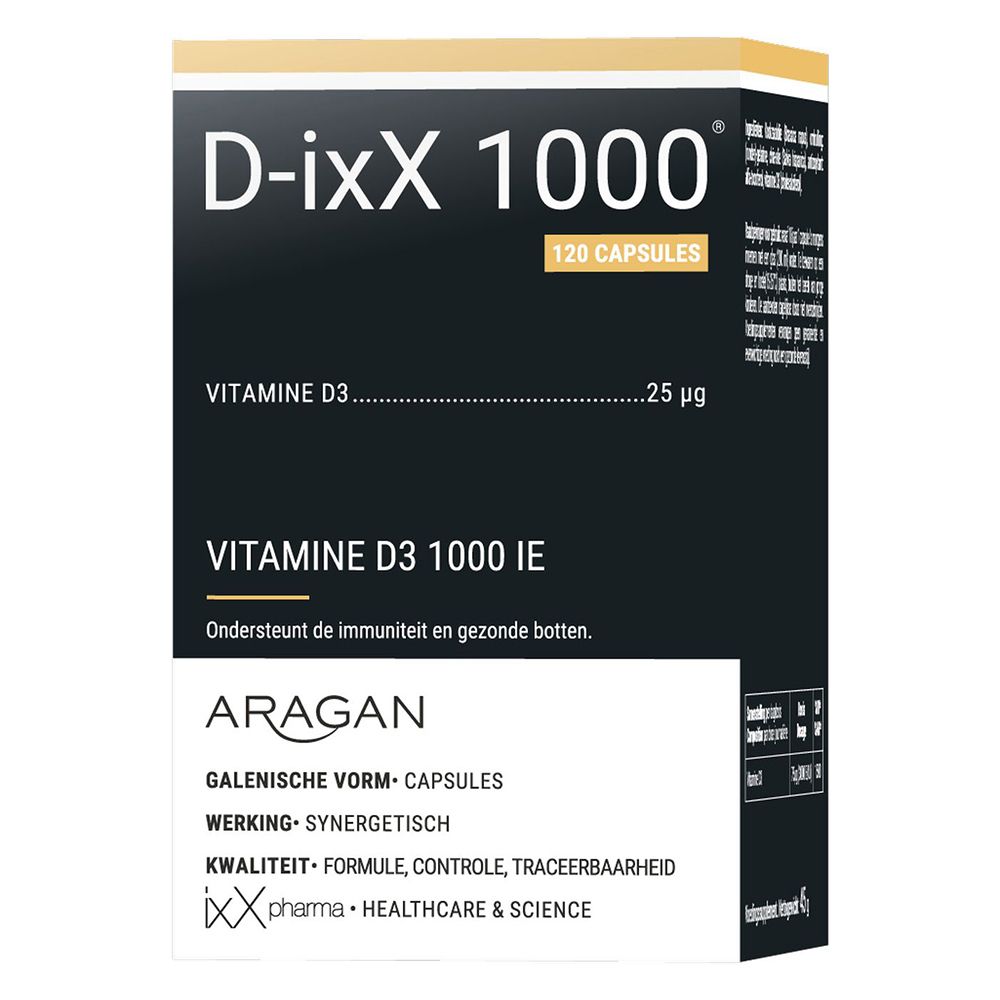 Productverpakking: doos. Opschrift: D-ixX 1000. 120 capsules.
