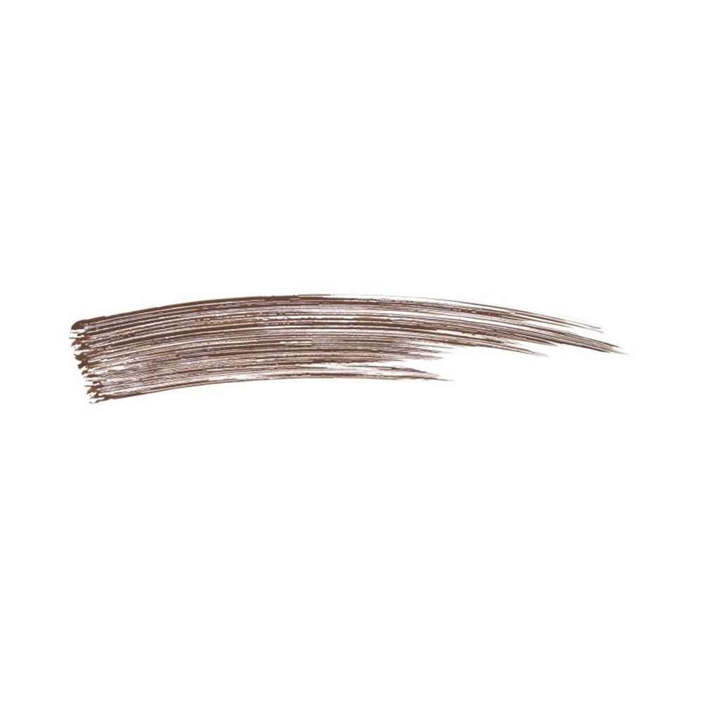 Trait de mascara brun sur fond blanc.