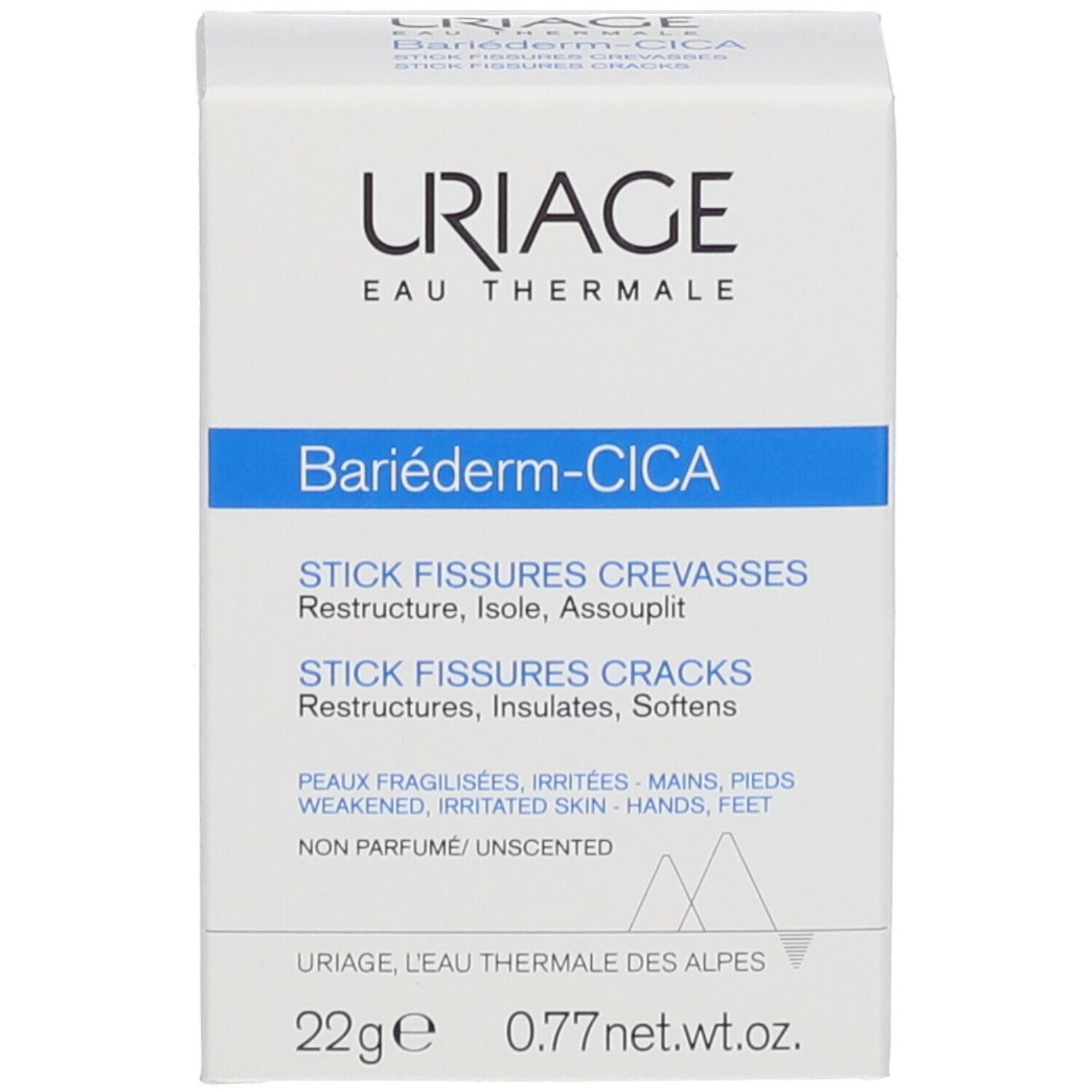 Boîte blanche Uriage BARIÉDERM-CICA. Inscription bleue.