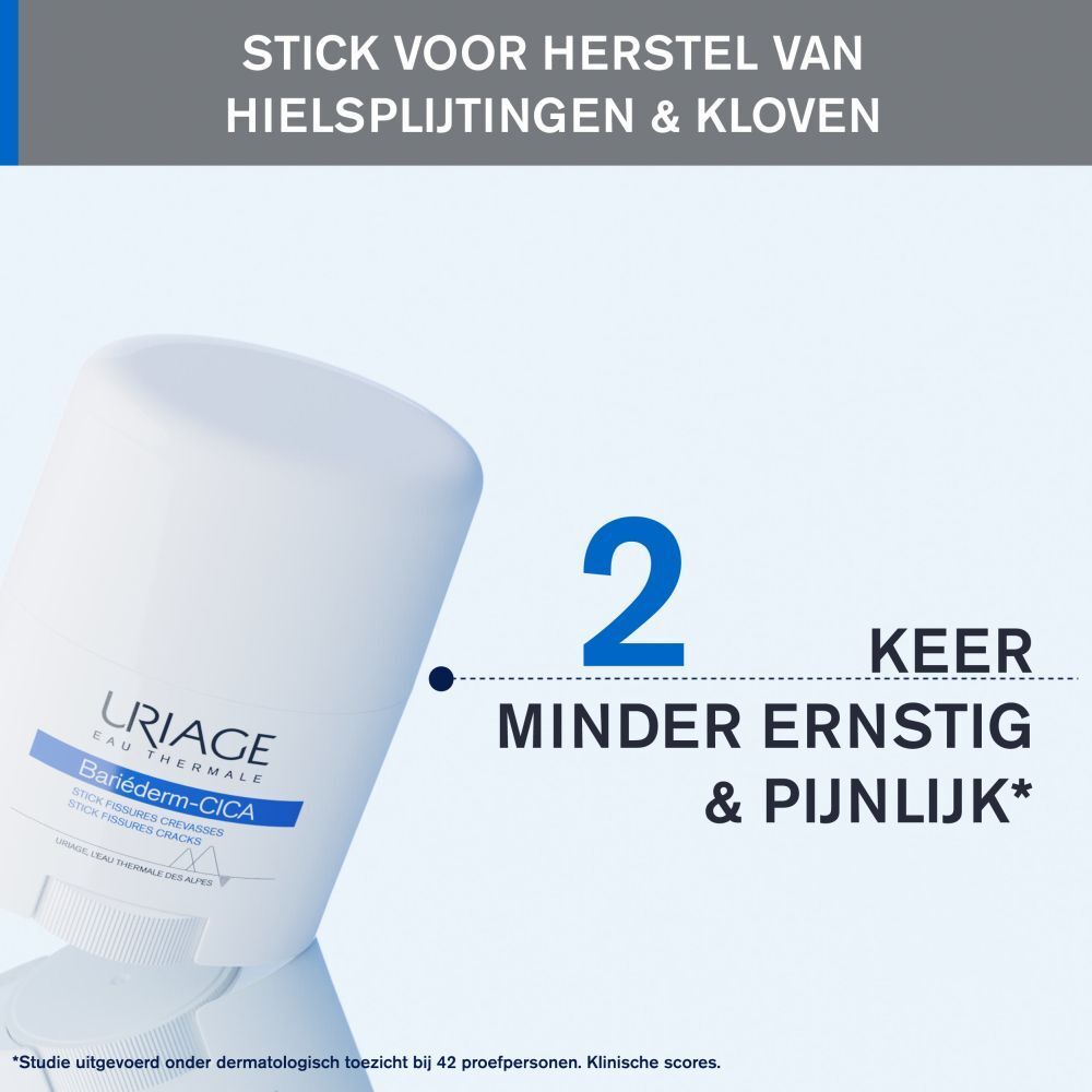 Uriage BARIÉDERM-CICA stick. Tekst: Minder ernstig & pijnlijk.
