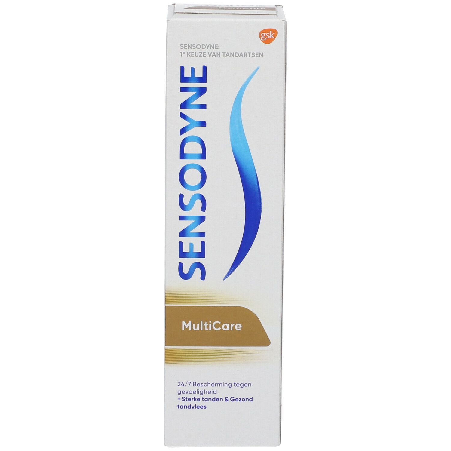Boîte Sensodyne MultiCare, face avant avec logo et nom du produit.