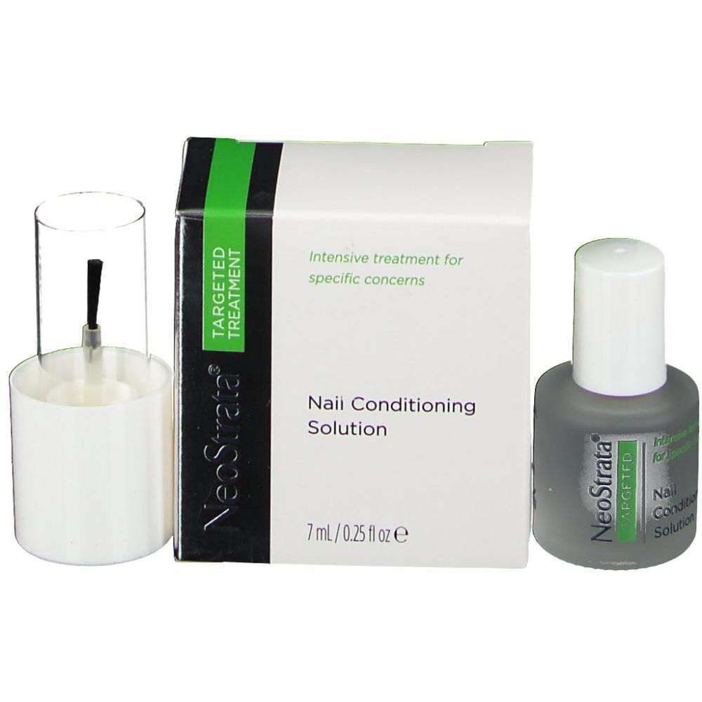 Confezione, flacone e applicatore. Scritto: Neostrata, Nail Conditioning Solution, 7ml/0.25 fl oz e.