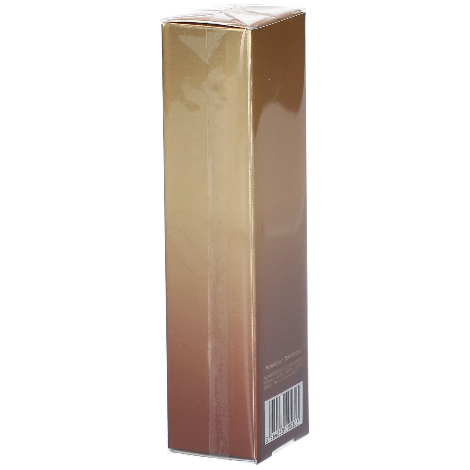 Boîte rectangulaire dorée avec logo NUXE et nom du produit Prodigieux le parfum. En bas, Eau de Parfum.