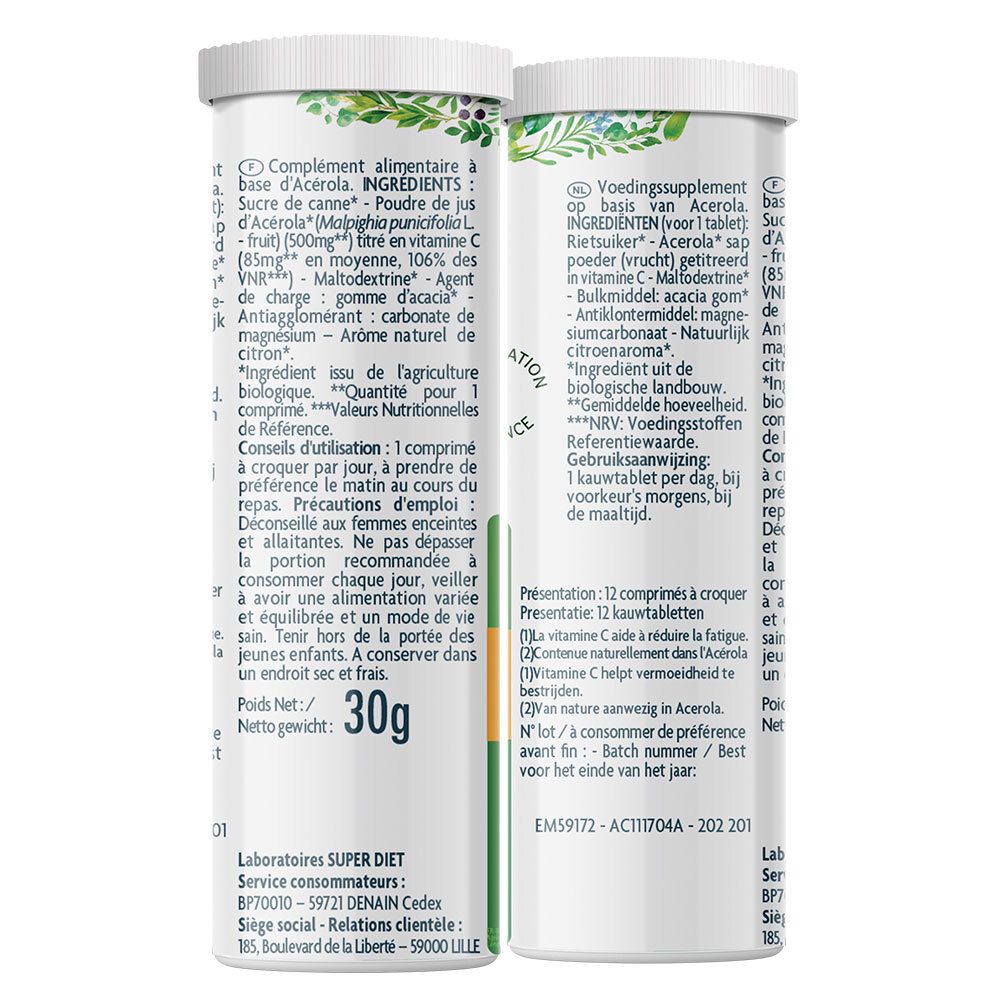 Dos de l'emballage. Ingrédients, mode d'emploi, poids net 30g. Label AB. Informations nutritionnelles.
