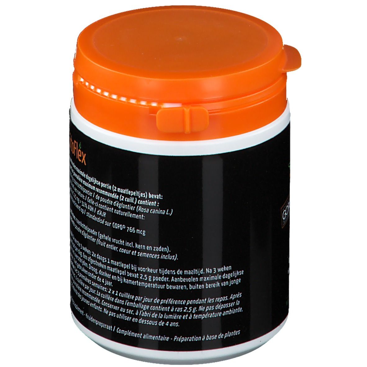Rückseite der Dose mit Text. Enthält Informationen über Inhaltsstoffe, Hersteller und Nährwertangaben. Weißer Hintergrund, schwarze Schrift.
