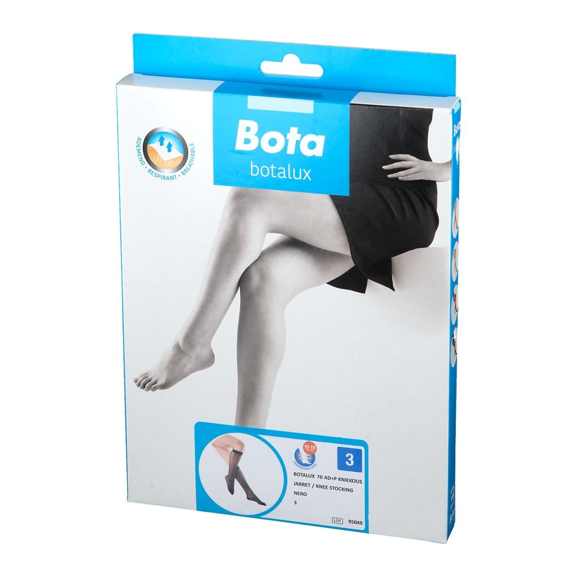 Emballage de Botalux 70 Short Sock AD Nero N3. Inscriptions : Bota, Botalux, illustration d'un bas.