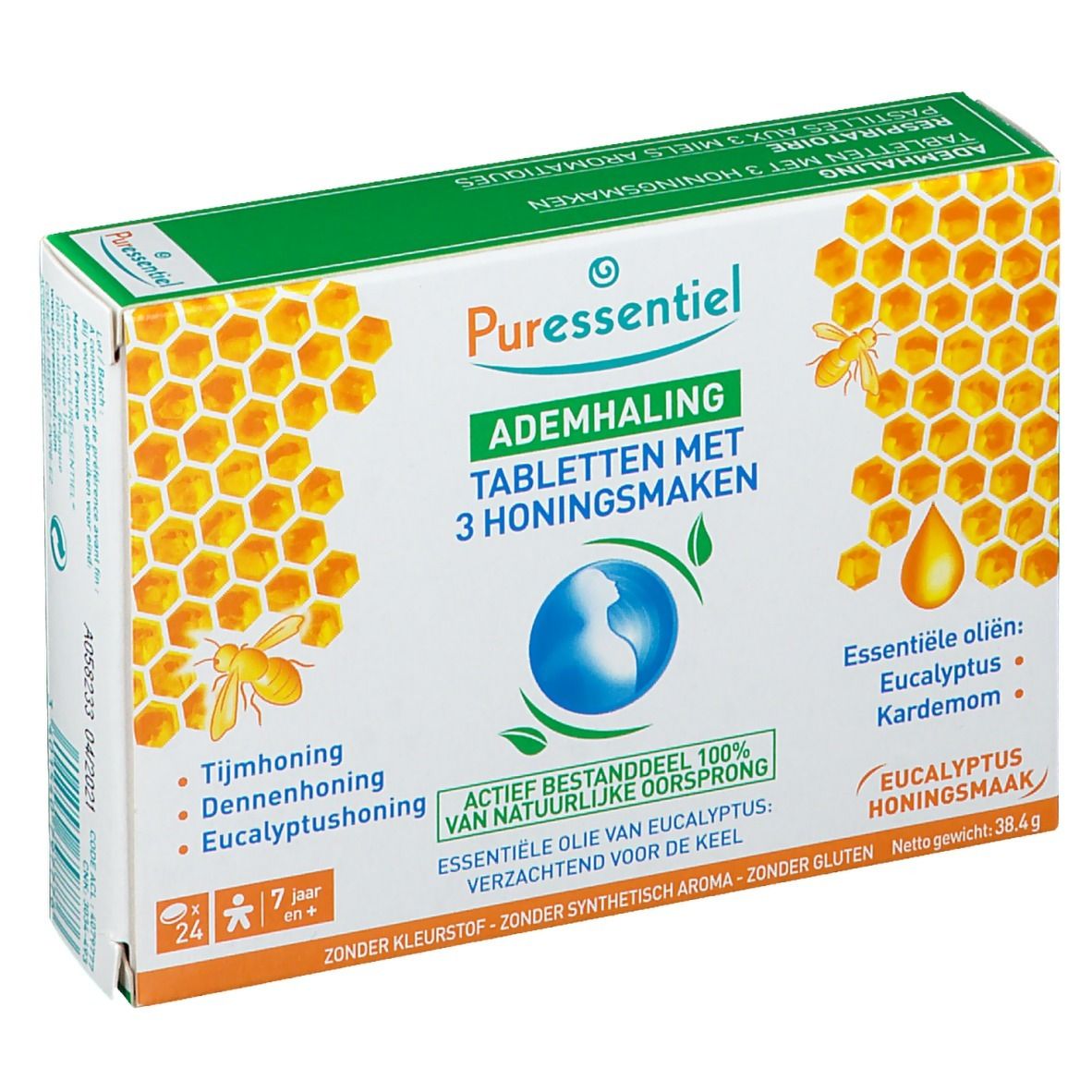 Boîte de pastilles Puressentiel Voies respiratoires, 3 miels aromatiques. Contient des huiles essentielles. 24 pastilles, 7+ ans.