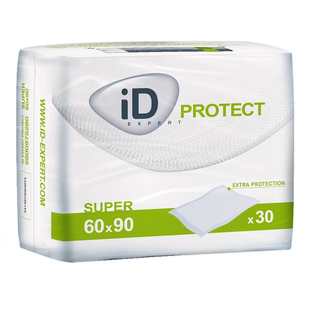 Paquet de iD EXPERT Protect Super 60x90. Emballage blanc et vert avec logo et nom du produit. 30 unités.