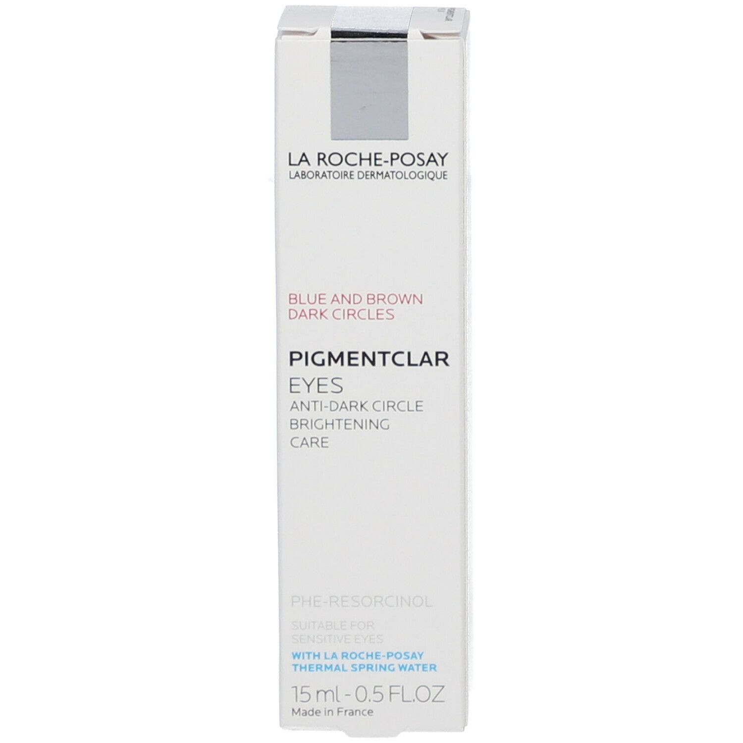 Witte verpakking. Tekst: Pigmentclar Ogen, anti-donkere kringen. 15 ml.