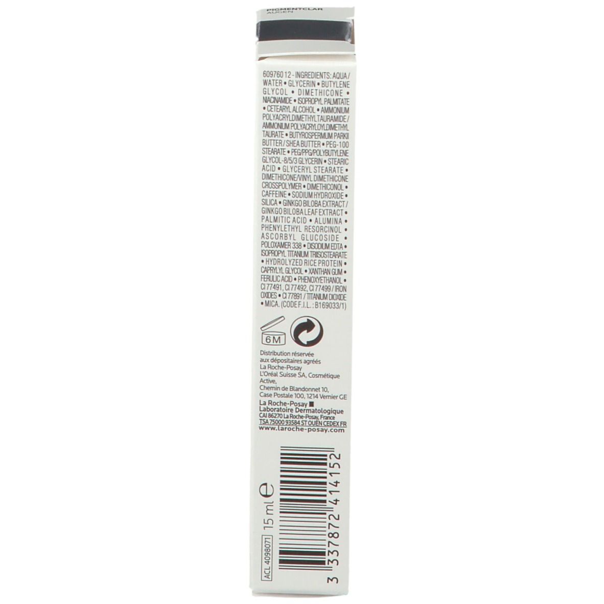 Witte verpakking. Ingrediënten en productinformatie. 15 ml.