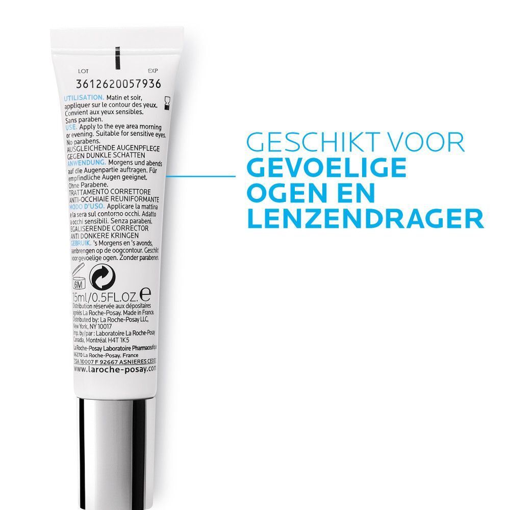 Achterkant van de tube. Meertalige tekst. 15 ml/0,5 FL.OZ. Productinformatie.