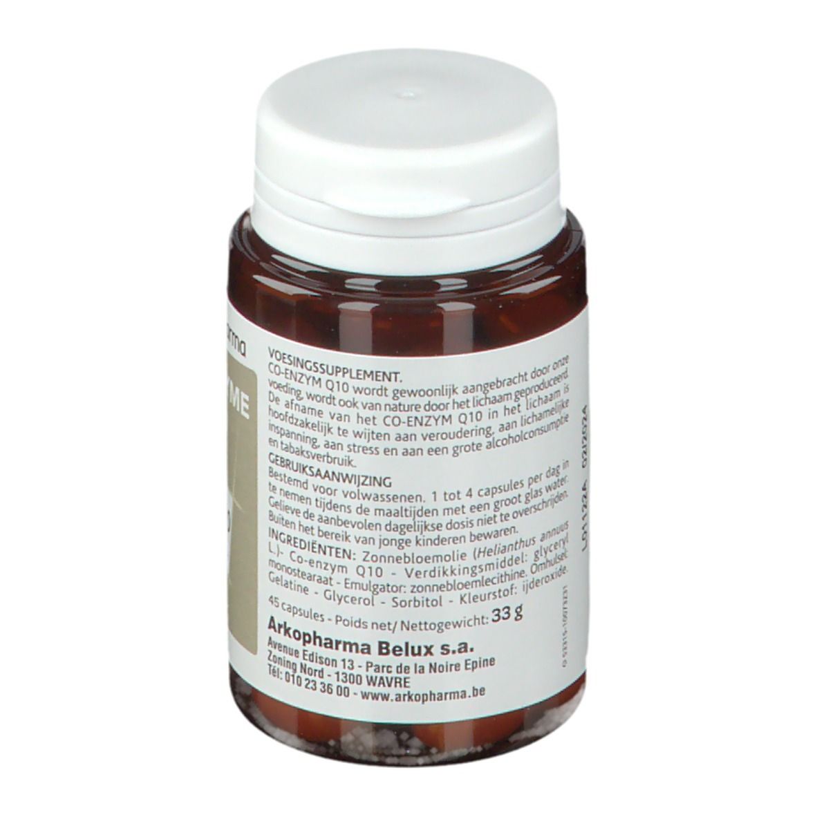 Rückseite der braunen Flasche mit weißem Deckel. Text und Inhaltsstoffe sind sichtbar.