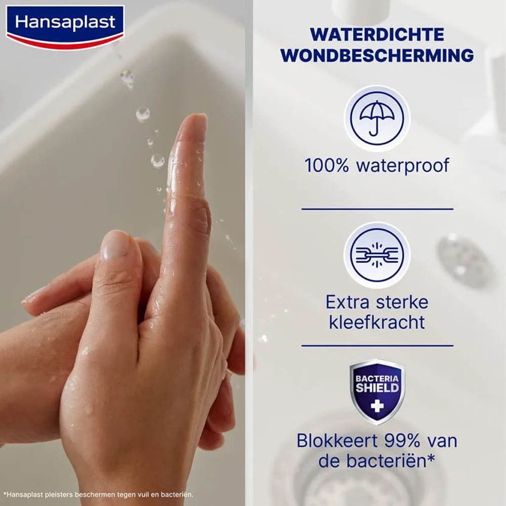 Illustratie: waterdichte wondverzorging. 100% waterdicht. Extra sterke kleefkracht.