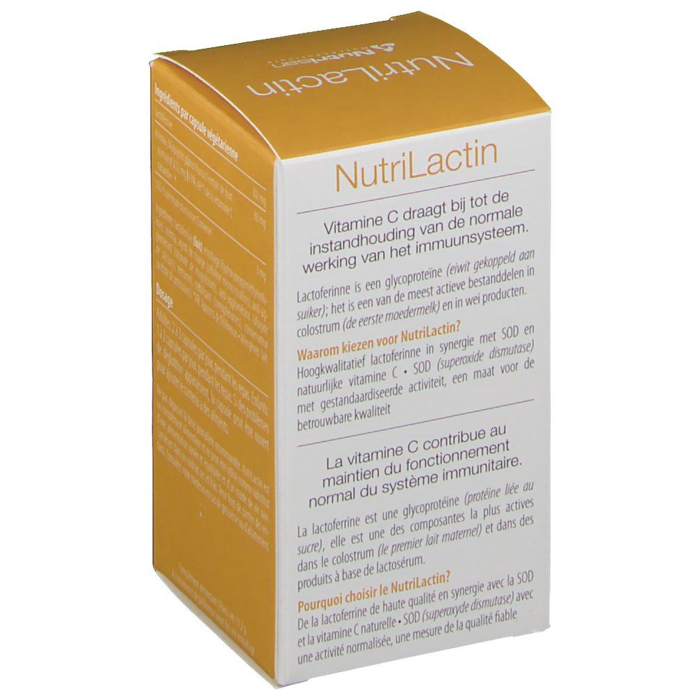 Boîte "NutriLactin" avec informations. 60 capsules. Logo Nutrisan.