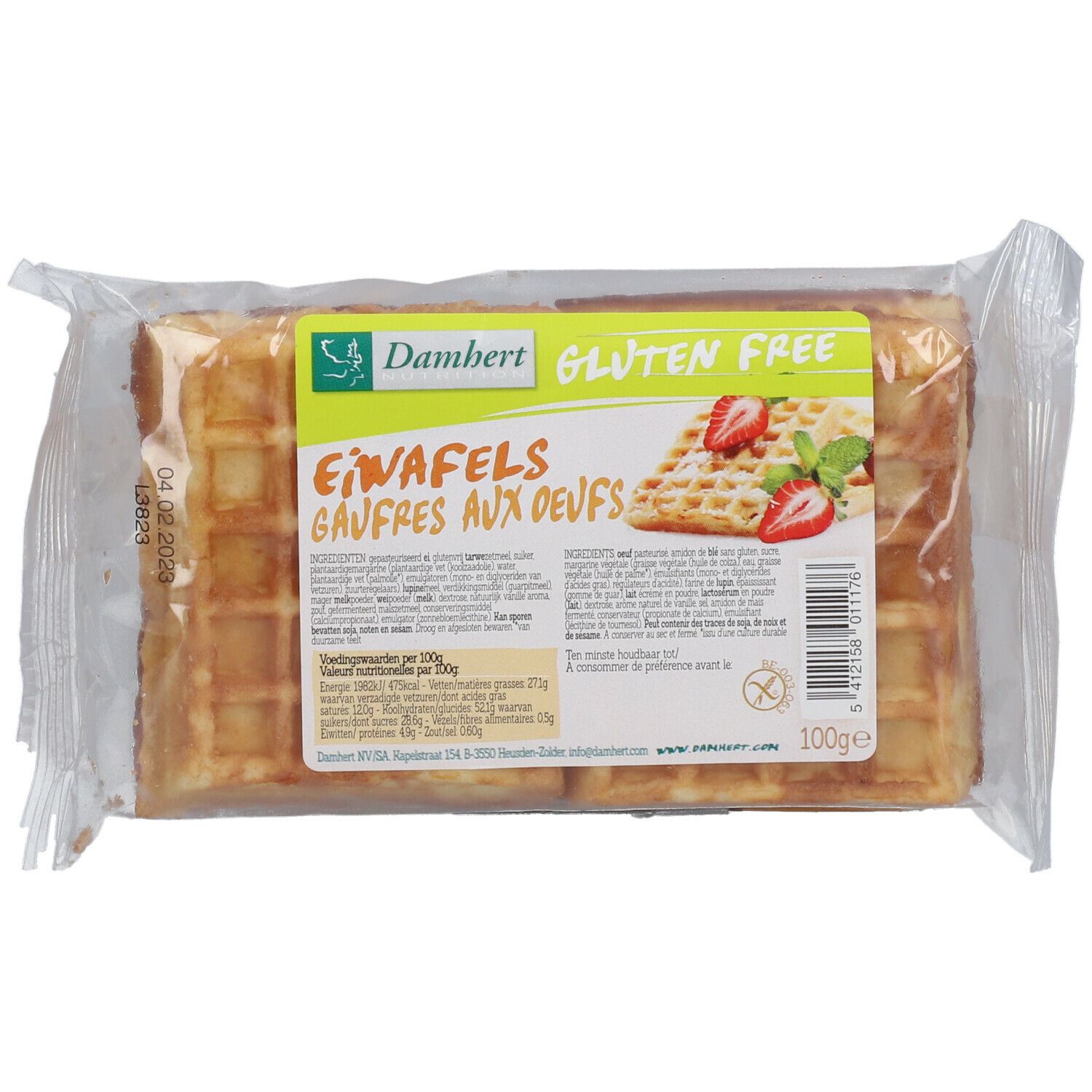 Damhert Glutenvrije Eiwafels Vanille 100g 4 St Kekse
