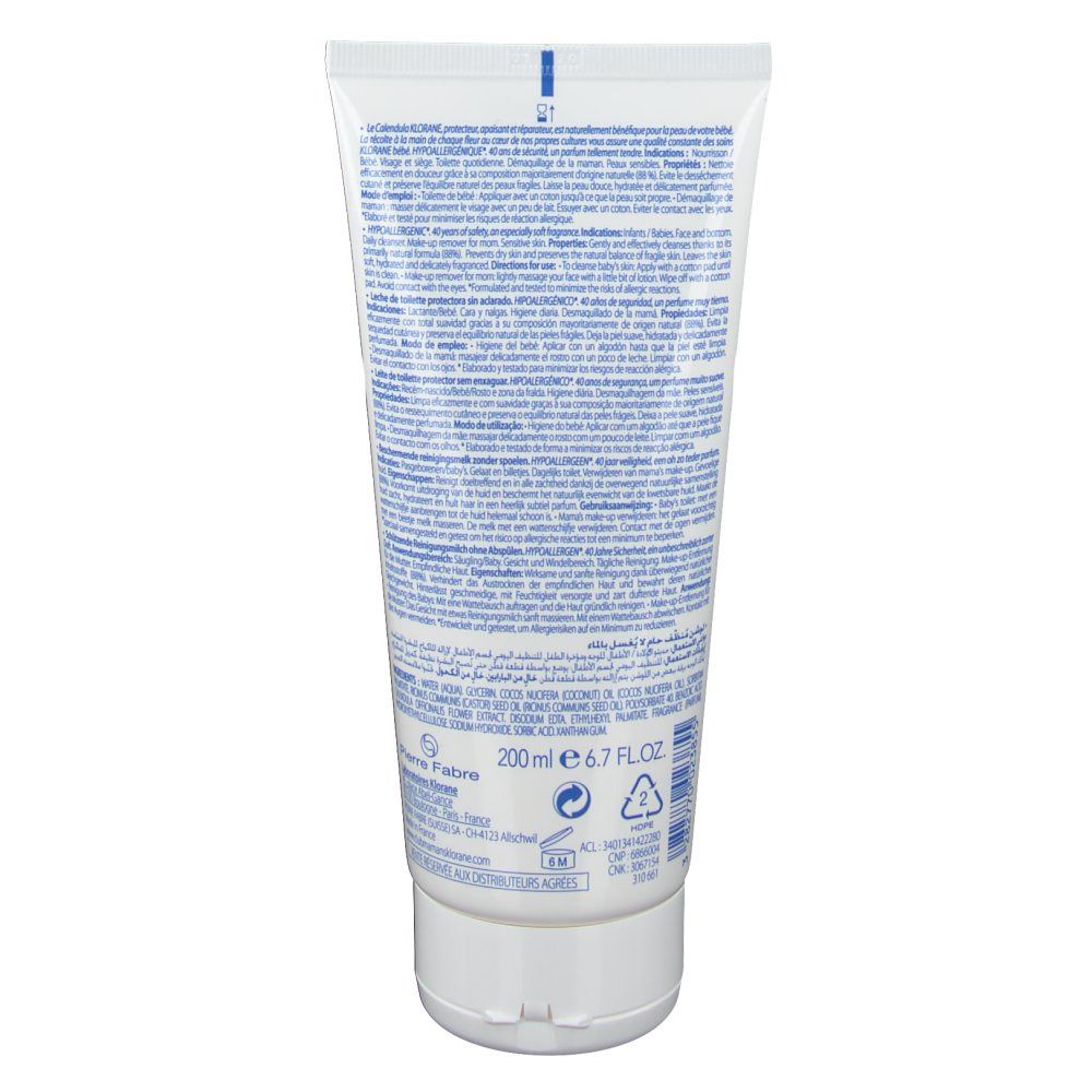Dos du tube. Texte: informations produit, ingrédients, coordonnées fabricant. 200 ml.