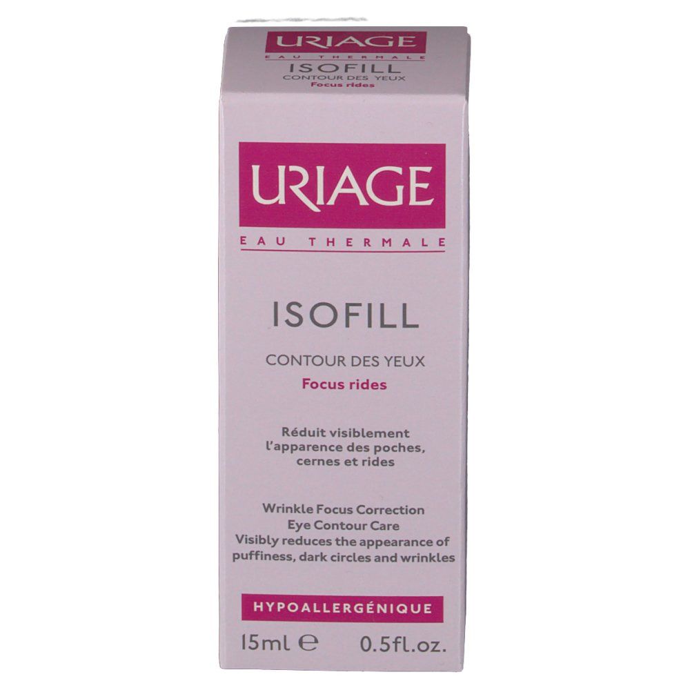 Uriage Isofill Contour des yeux. Boîte avec logo et texte. 15ml. Hypoallergénique.