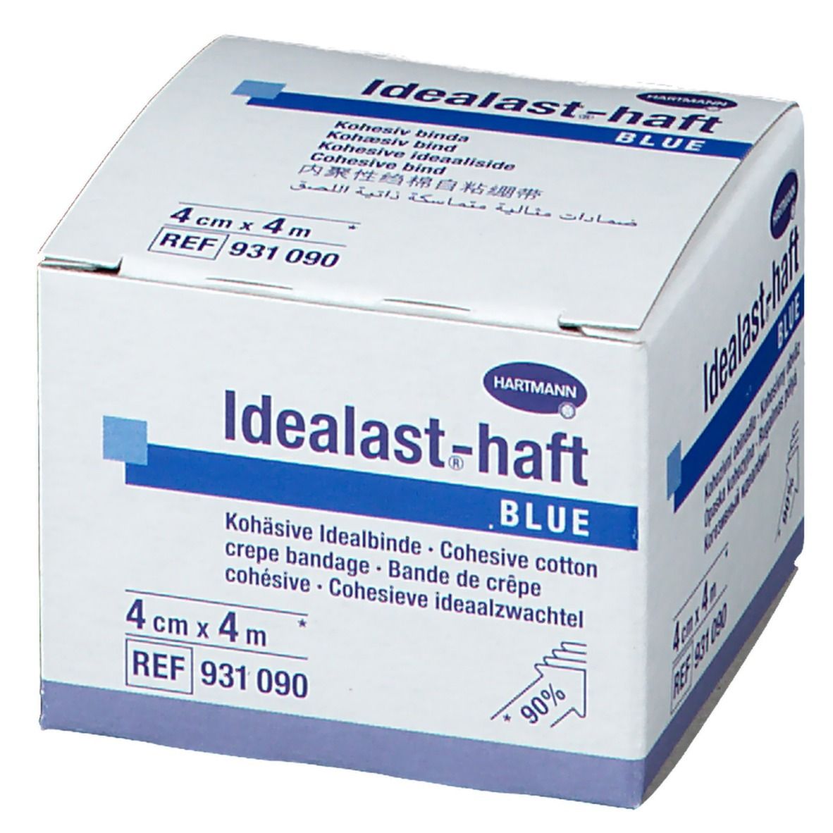 Emballage bleu Idealast-haft, 4 cm x 4 m. Bande cohésive. Hartmann.