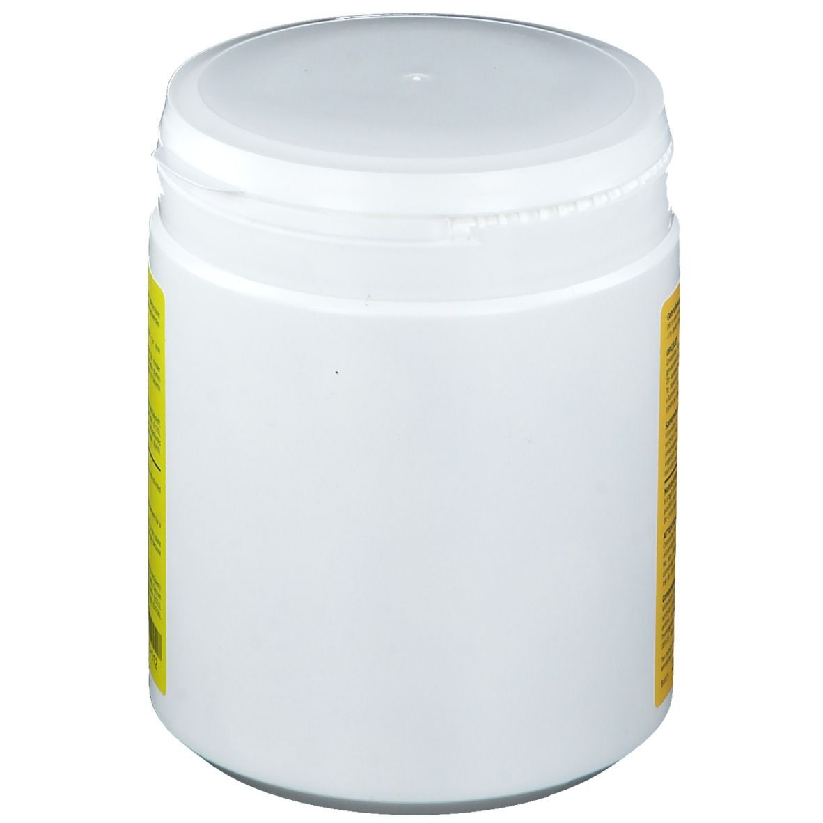 Boîte cylindrique blanche avec couvercle blanc. Aucun autre élément visible.